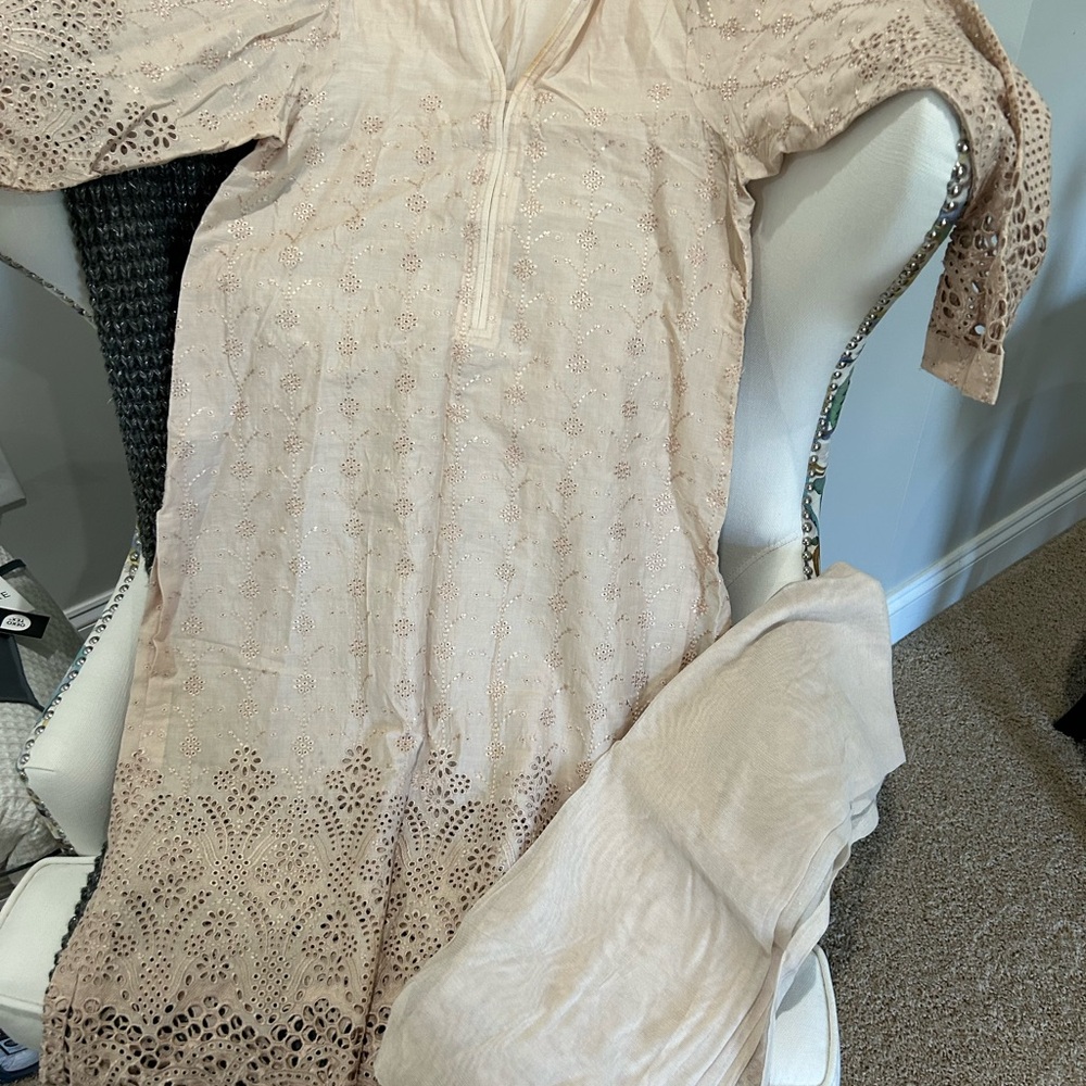 Elegant Women's Embroidered Beige Dress